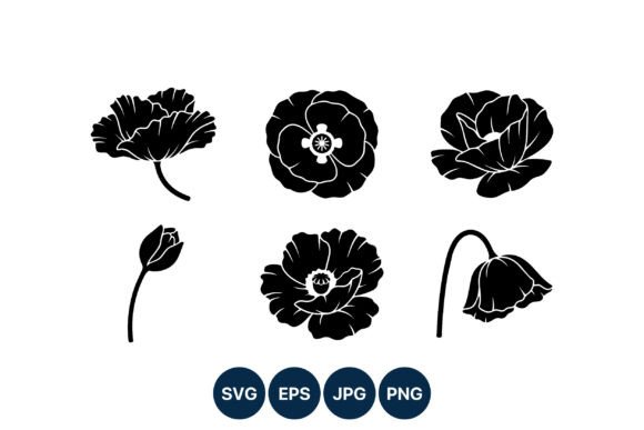Black White Poppy Vector Graphics & Illustrations