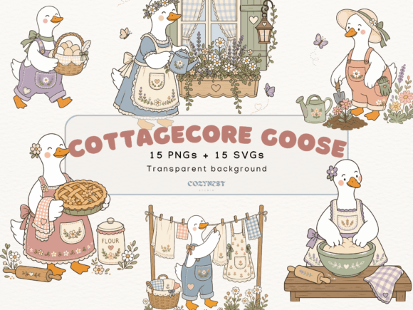 Cottagecore Silly Goose Cliparts: Farm Graphics & Illustrations