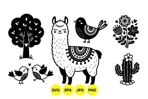 Cute Boho Llama Nature SVG: Graphics & Illustrations