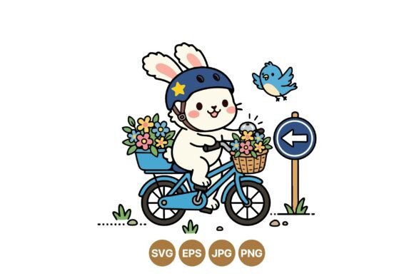 Cute Bunny Bicycle Clipart: Graphics & Illustrations
