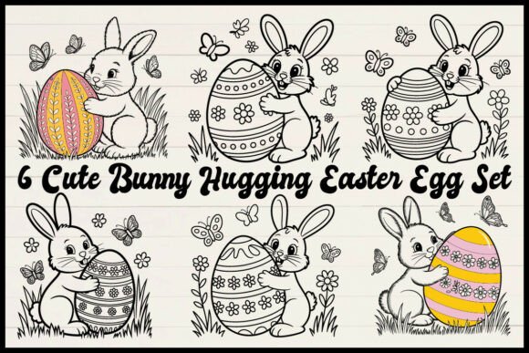 Cute Bunny Hugging Easter Egg Set