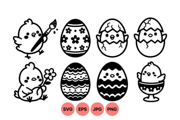 Cute Easter Chick Clipart Set: Graphics & Illustrations for Branding