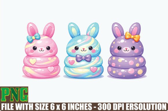 Cute Easter Pastel Candy Bunnies: Sweet Graphics & Illustrations