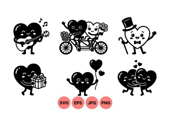 Cute Heart Character Clipart Set: Graphics for Playful Design