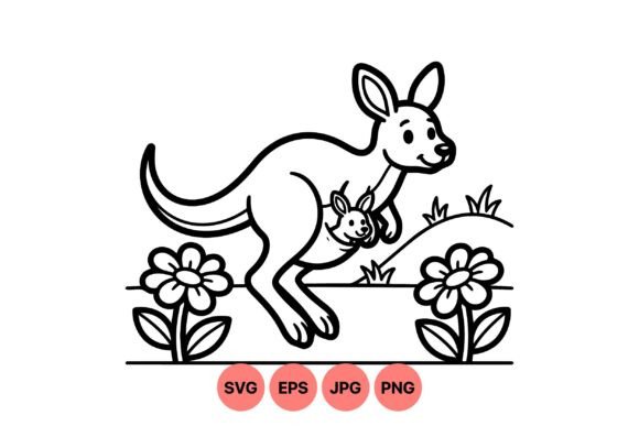 Cute Kangaroo Mom and Baby Svg Graphics