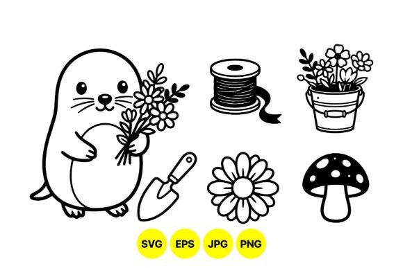 Cute Mole Gardening Clipart: Graphics & Illustrations