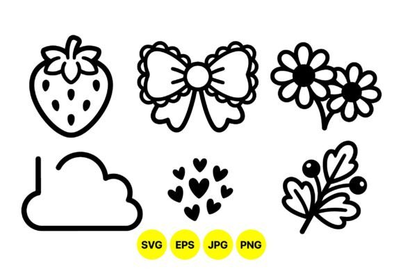 Cute Simple Black Line Icons: Graphics & Illustrations