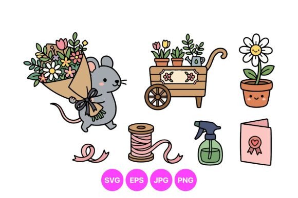 Cute Spring Garden Clipart Set: Graphics & Illustrations