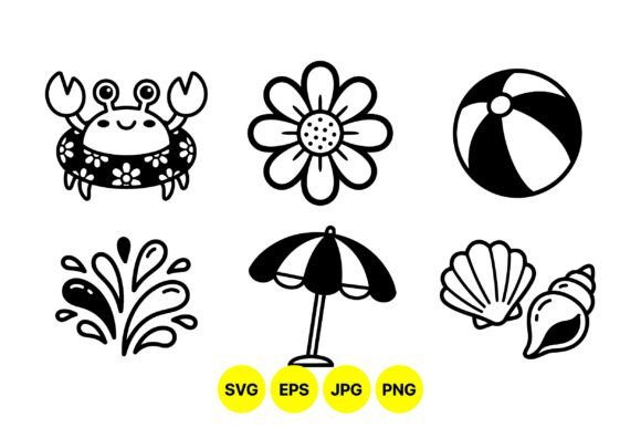 Cute Summer Beach SVG Clipart: Graphics & Illustrations