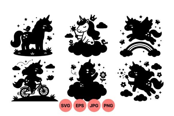 Cute Unicorn Silhouette SVG Set for Graphics and Illustrations