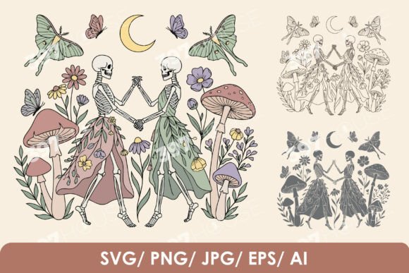 Dancing Skeletons: Whimsical Graphics & Illustrations