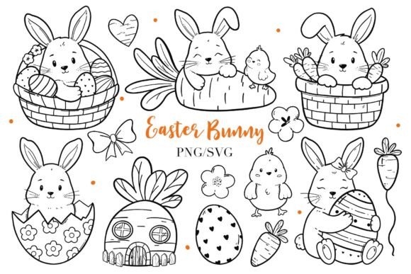 Easter Bunny Clipart Set: Graphics & Illustrations