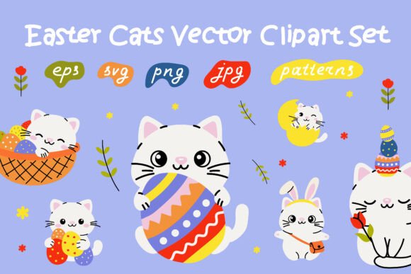 Easter Cats Clipart Collection: Graphics & Illustrations