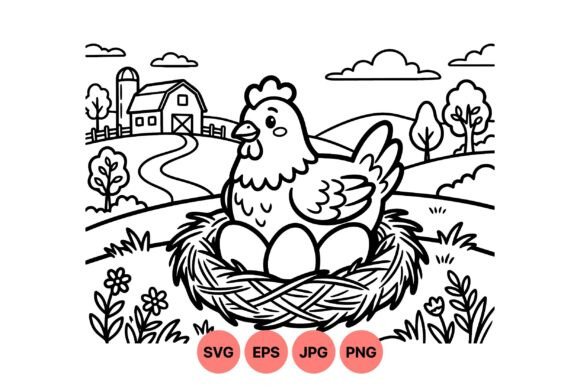 Farm Hen Nesting Eggs Svg Graphics
