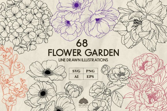Flower Garden Line Art: Premium Graphics & Illustrations