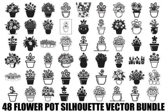Flower Pot Silhouette Vector Bundle: Graphics & Illustrations