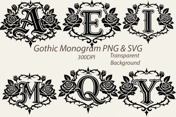 Gothic Rose Monogram: Premium Graphics & Illustrations