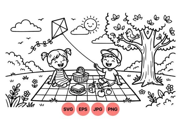 Kids Picnic Outdoor Clipart: Graphics for Playful Branding