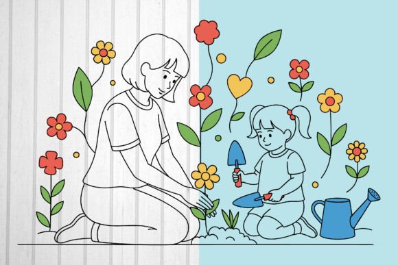 Mother and Child Gardening Graphics & Illustrations Review