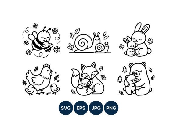 Mother & Baby Animals: Graphics and Illustrations