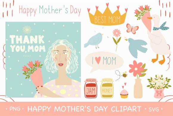 Mothers Day Goose Graphics: Sweet Illustrations for Crafts