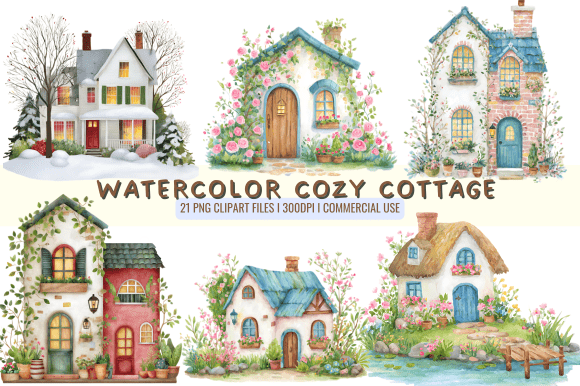 Review: Watercolor Cozy Cottage Clipart for Embroidery