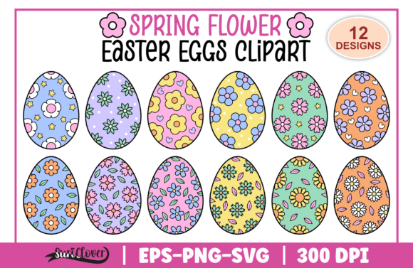 Spring Flower Easter Eggs Clipart SVG