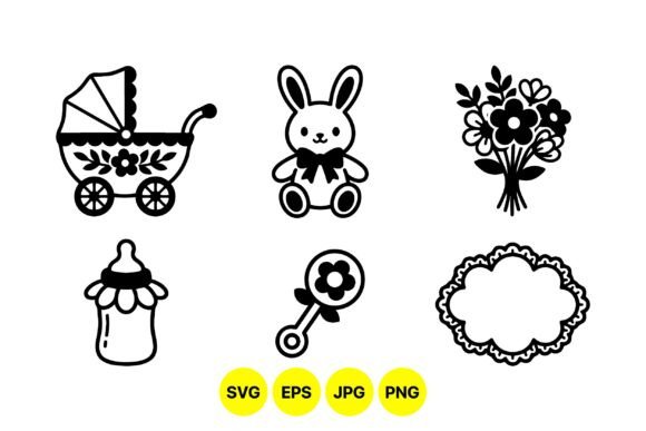 Vintage Baby Shower Clipart Set Graphics