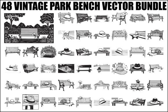 Vintage Park Bench Vector Bundle: Graphics & Illustrations